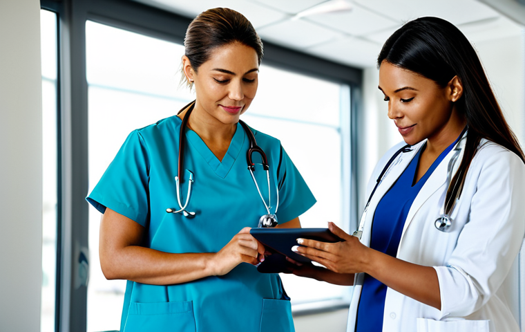 **

"A diverse team of fully clothed healthcare professionals (nurse, doctor, therapist) in a brightly lit, modern hospital room, collaboratively reviewing a patient's electronic health record on a tablet. Safe for work, appropriate content, professional environment, focused on teamwork and patient care. Perfect anatomy, correct proportions, well-formed hands, natural poses, modest clothing. High quality, professional photography."

**
