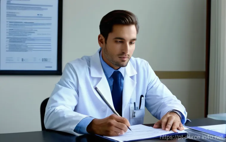 간호사 면허 갱신 절차 - **Prompt:** A focused group of three adult healthcare professionals (two women and one man, all wear...