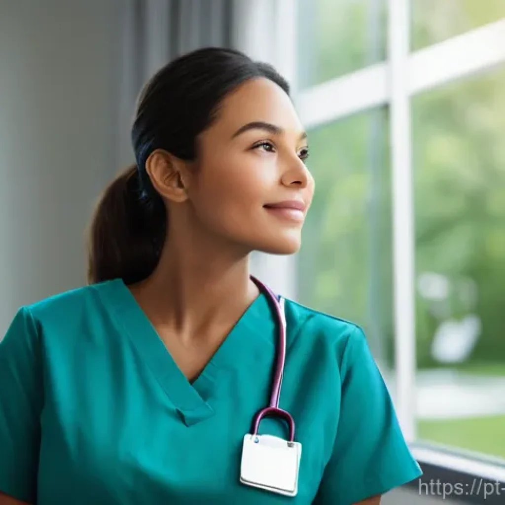 간호사의 근무 중 심리적 압박 해소법 - **Prompt:** "A female nurse, appearing to be in her late 20s to early 30s, takes a quiet moment for ...