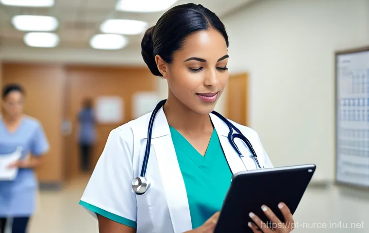 간호사의 직무 분석 및 향상 전략 - **Prompt:** A compassionate female nurse, with features suggesting Portuguese or Brazilian heritage,...