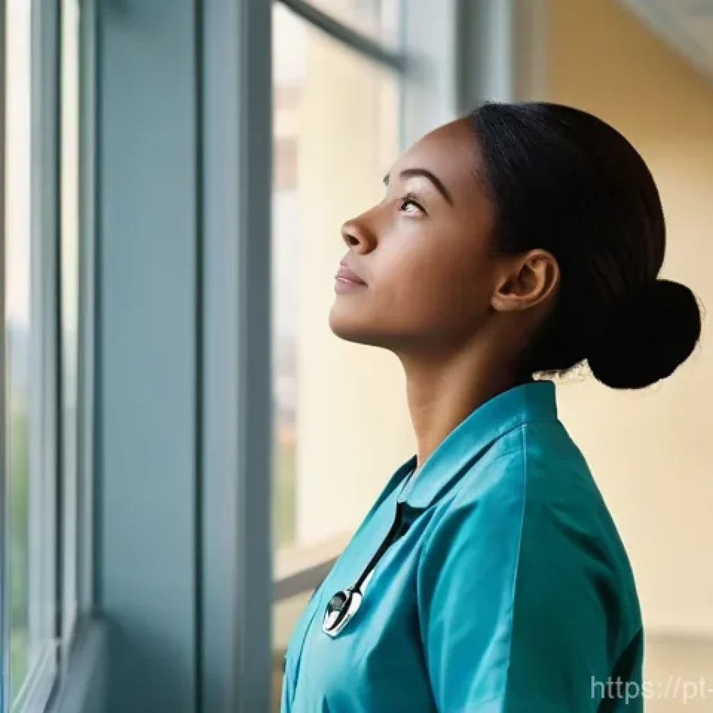 간호사의 병원 간 이동 절차 - **Prompt 1: The Contemplative Nurse**
A female nurse, appearing to be in her early 30s, wearing ...