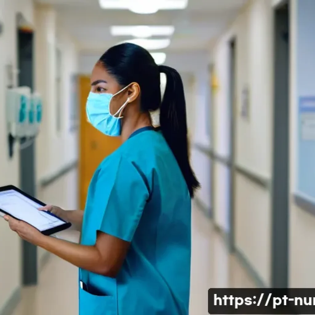 간호사 실무와 이론의 차이 - **Prompt:** A young, determined female nurse, in her mid-20s, wearing clean light-blue scrubs and a ...