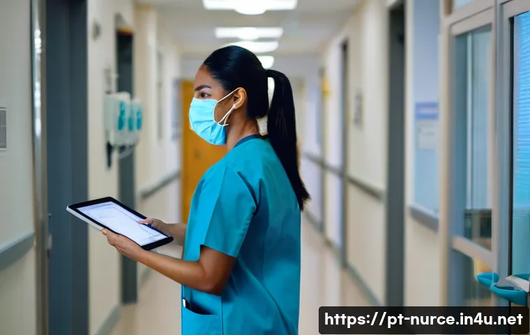 간호사 실무와 이론의 차이 - **Prompt:** A young, determined female nurse, in her mid-20s, wearing clean light-blue scrubs and a ...
