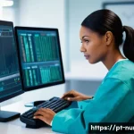 Home 19 간호사의 환자 케이스 보고서 작성법 - **Prompt 1: Focused Nurse at EHR Station**
"A professional female nurse in her early 30s, with a...