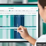 Home 20 간호사 교대 근무 스케줄 관리 - A digital scheduling interface displayed on a tablet screen, showing a detailed nurse shift planner ...